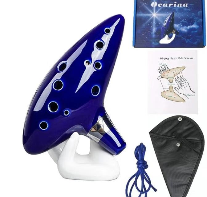 Ocarina keramisch Alto C 12 tonen met halskoord en tas, Muziek en Instrumenten, Blaasinstrumenten | Mondharmonica's, Ophalen of Verzenden