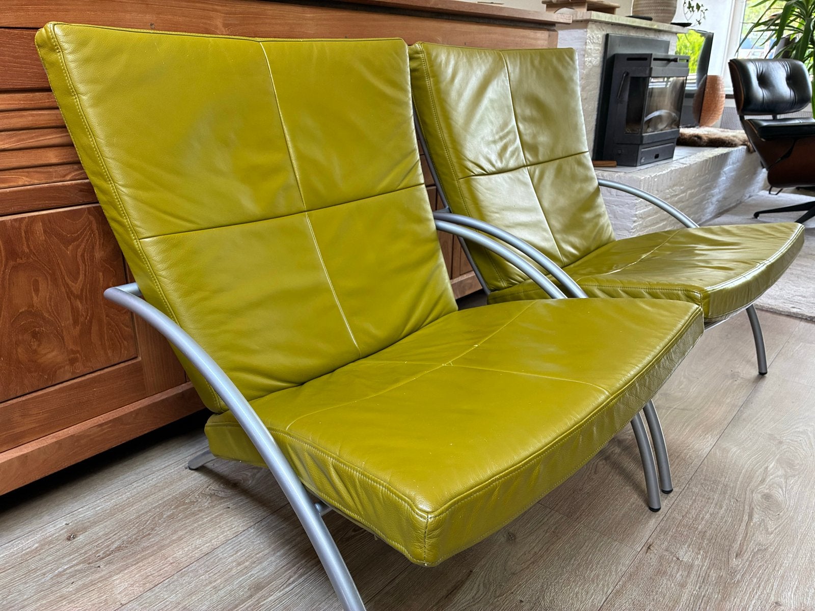 Set van 2 Harvink uncle sam leren fauteuils - Olijfgroen, Gebruikt, Twee, Overige kleuren, Harvink uncle sam