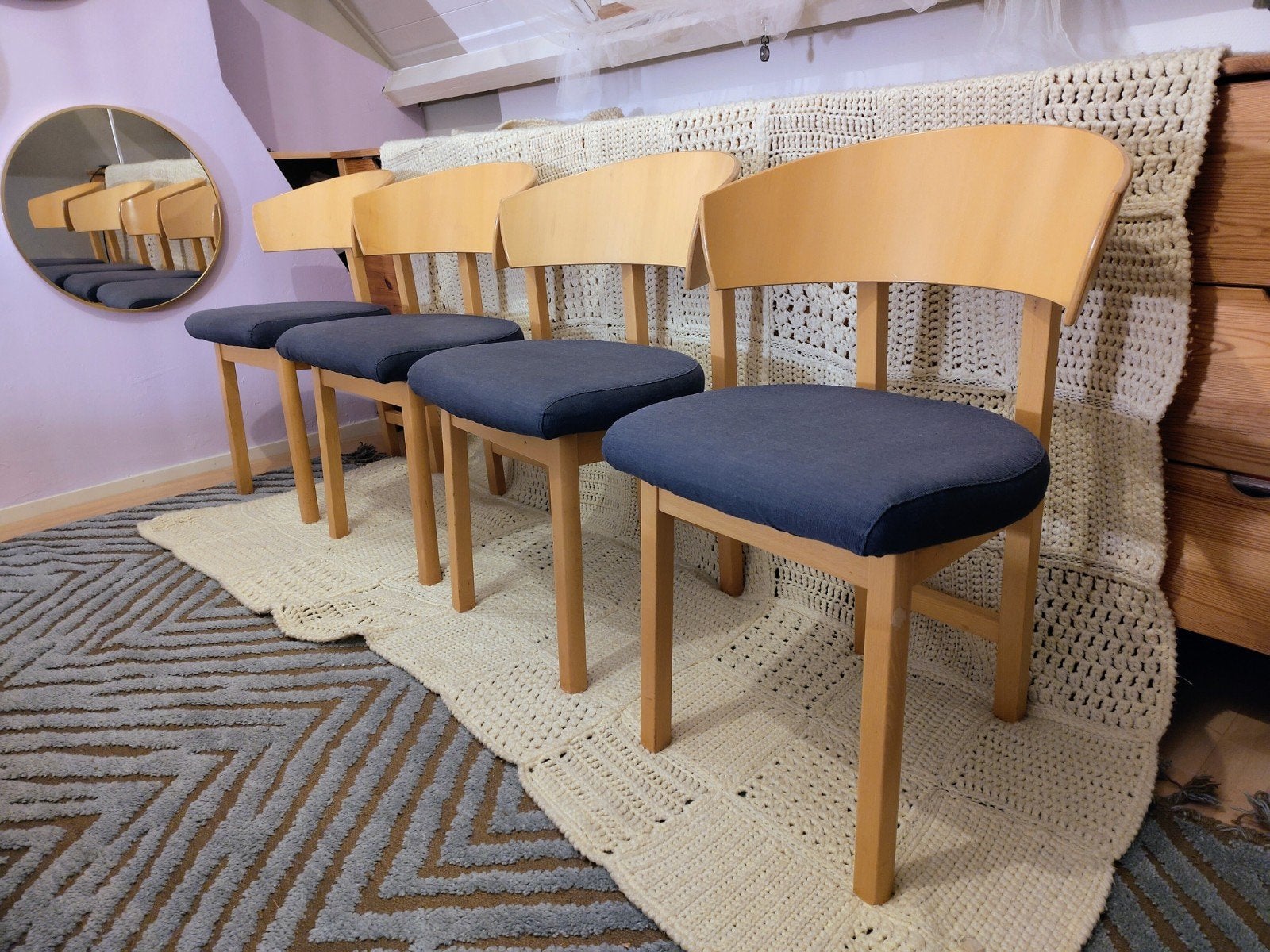 Niels Gammelgaard 4 designer eetkamerstoelen IKEA, Ophalen, Hout, Gebruikt, Blauw