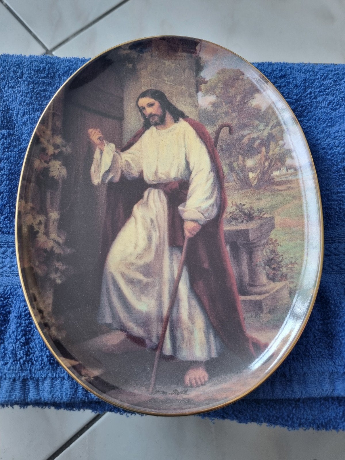 'De aankloppende Jezus' - 1995, Antiek en Kunst, Antiek | Wandborden en Tegels, Ophalen of Verzenden