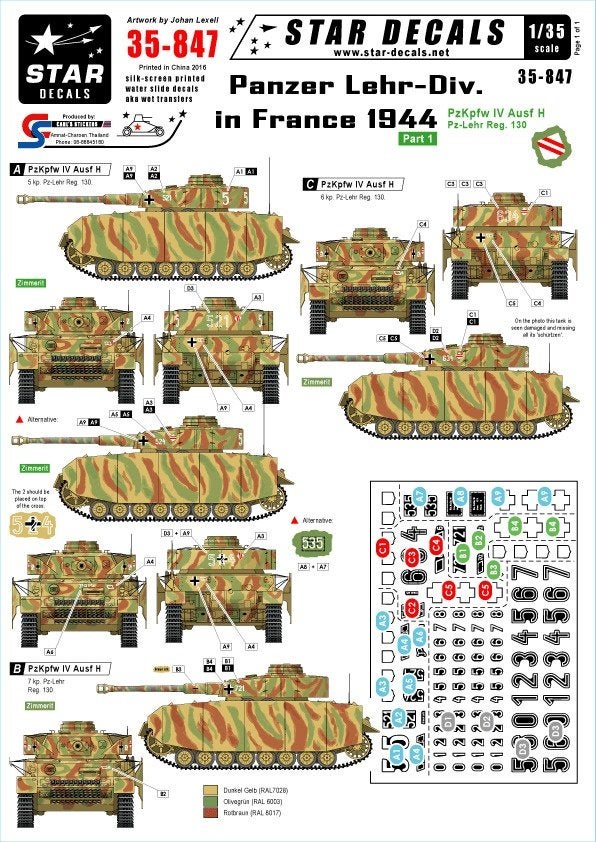 Star Decals 35-847 Panzer IV H Lehr France 1944 1:35, Overige merken, 1:32 tot 1:50, Overige typen, Nieuw