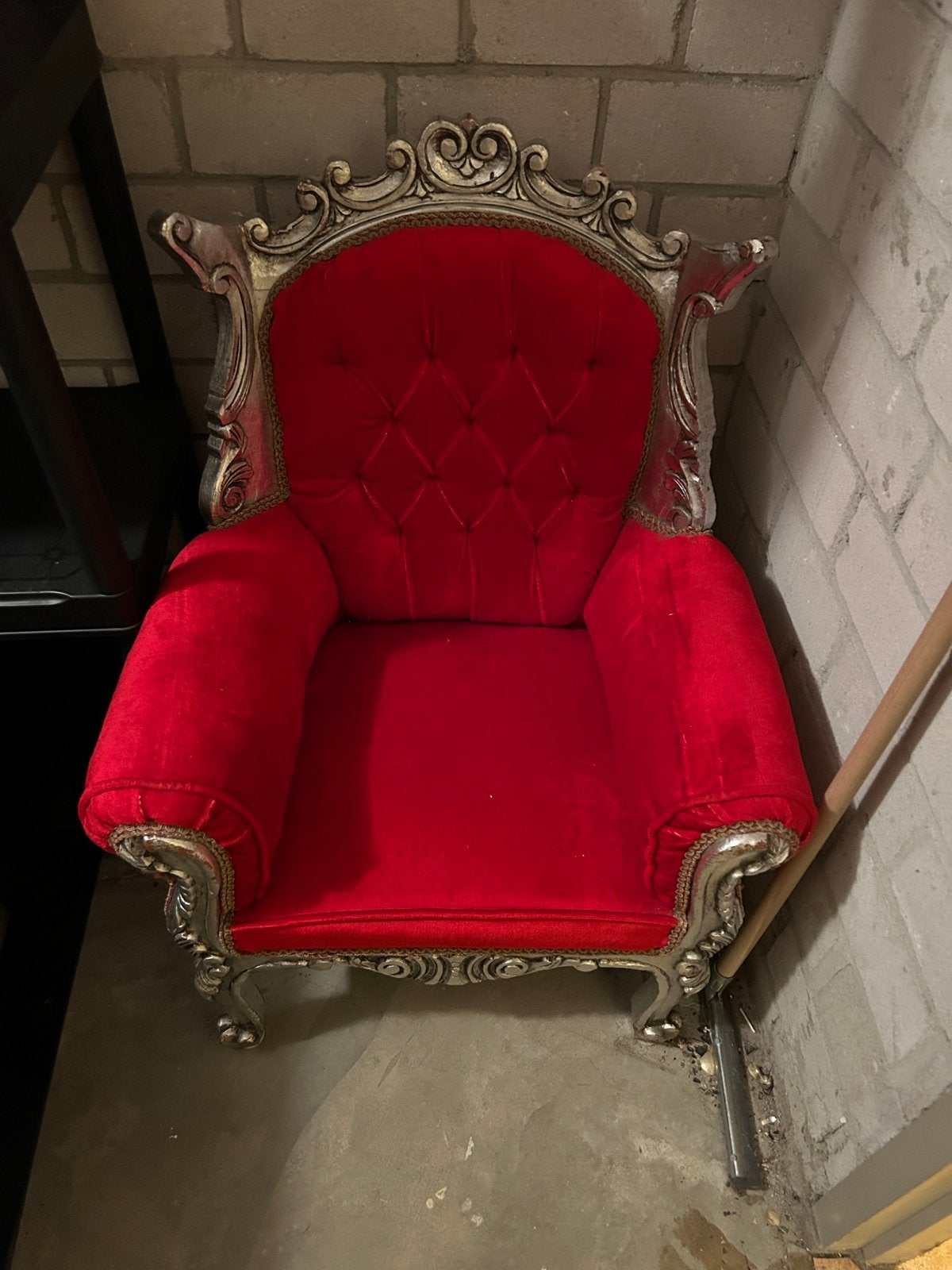 Rode fluwelen prinsessenstoel, Huis en Inrichting, Stoelen, Ophalen, Gebruikt, Rood, Eén