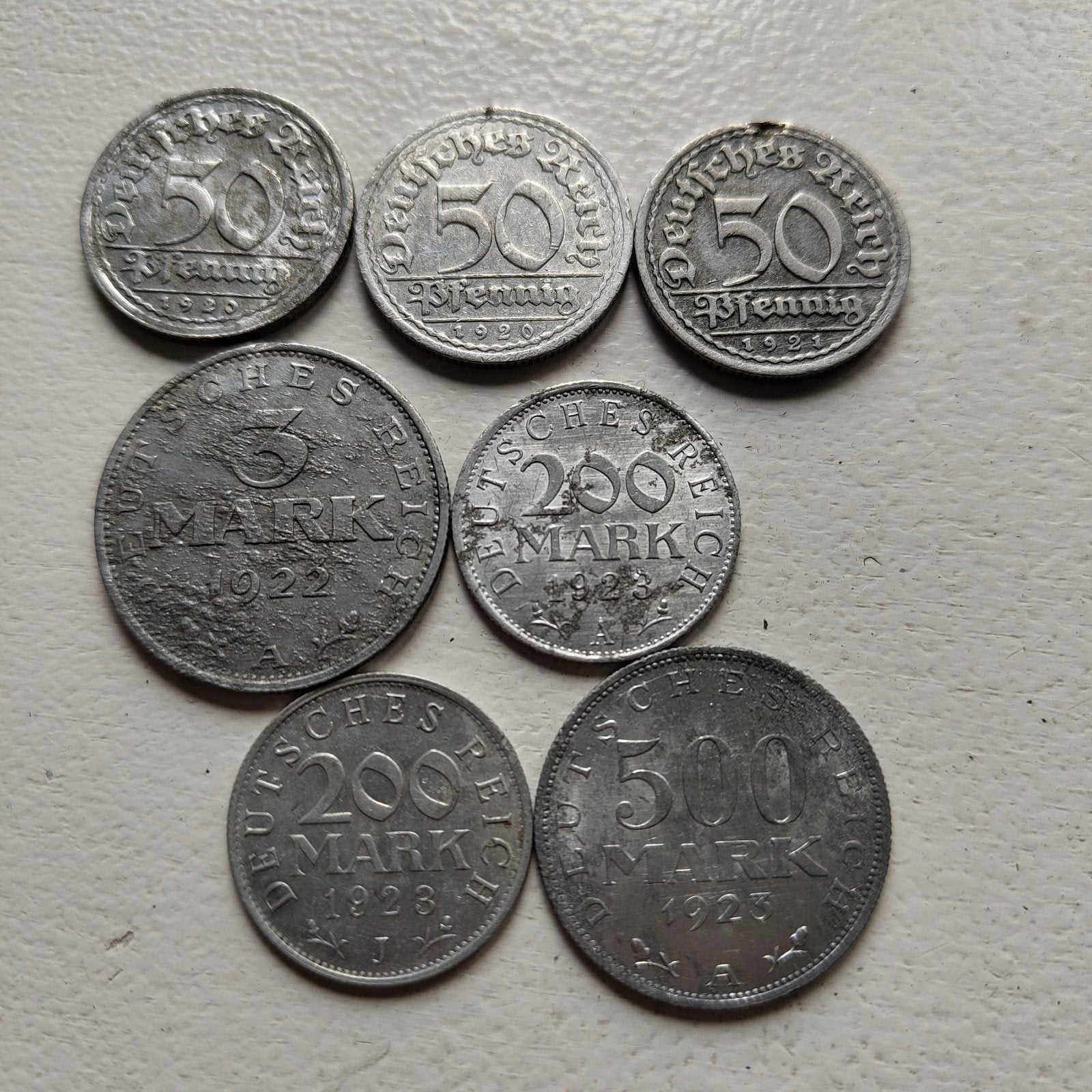 Duitsland Weimar republiek 7 verschillende munten 1920-1923, Postzegels en Munten, Ophalen of Verzenden, Overige landen