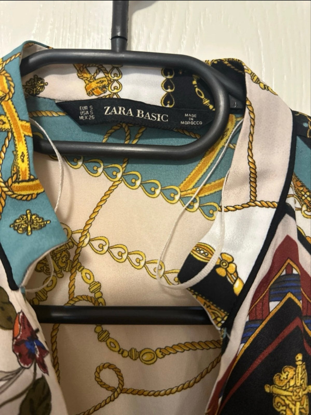 Zara Basic Jurk met Kettingprint en Bloemen - Maat S, Meerkleurig, Ophalen of Verzenden, Zo goed als nieuw, Knielengte