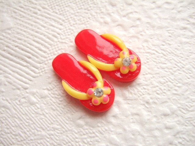 OPRUIMING ~ 2 Zomerse strand slippers flatback ~2,5 cm ~Rood, -, -, Overige typen, Nieuw