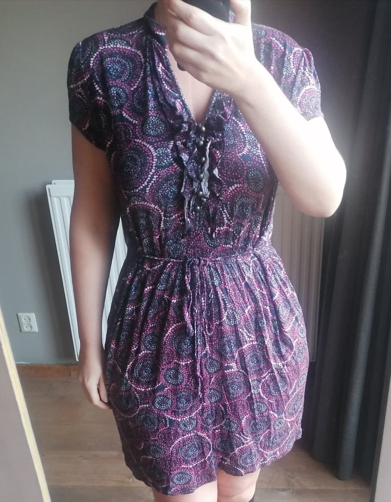 Zomerse jurk met print en korte mouwen L, Kleding | Dames, Verzenden, 3 suisses, Paars, Maat 42/44 (L)
