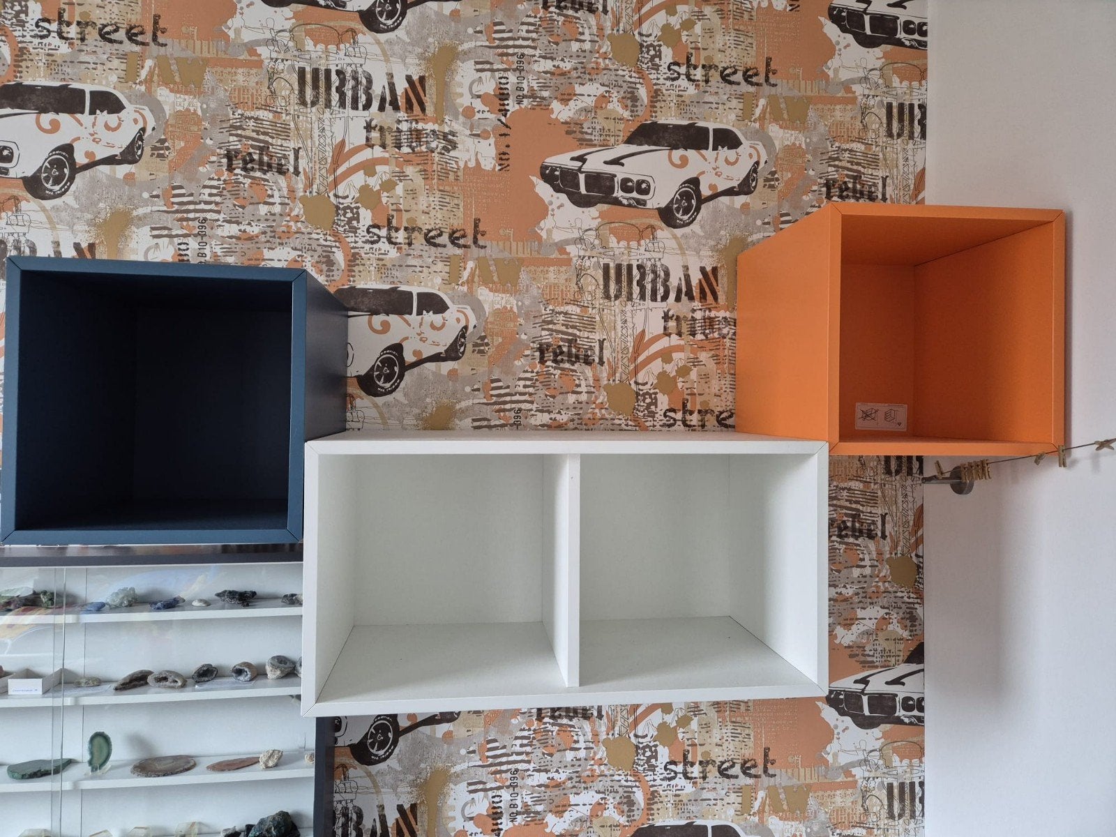 Ikea Eket kastjes. blauw, wit (dubbelvak) en oranje kubus, Ophalen, Gebruikt