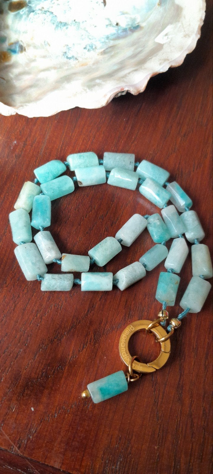 Pimps & Pearls Amazoniet ketting met gouden sluiting, Sieraden, Tassen en Uiterlijk, Blauw, Nieuw, Ophalen of Verzenden, Steen of Mineraal