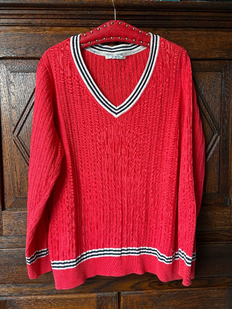 Rode trui gestreepte V-hals; Tom Tailor polo team; oto 66 cm, Ophalen of Verzenden, Zo goed als nieuw, Rood, Trui of Vest
