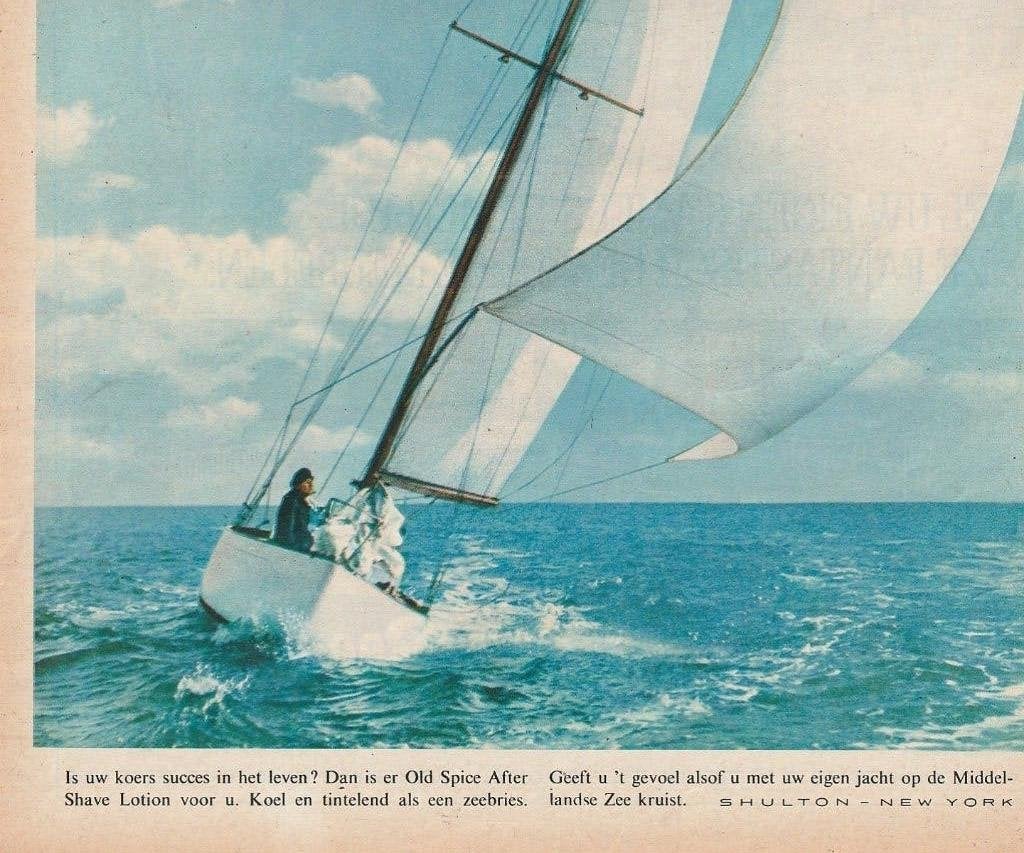 retro reclame 1966 Old Spice lotion wind in de zeilen, Verzenden, Overige typen