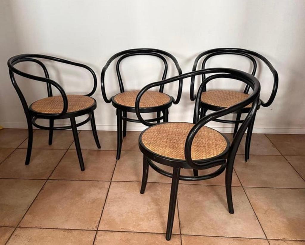 4x Vintage Thonet stijl stoelen met rotan zitting, Ophalen of Verzenden, Zo goed als nieuw, Bruin, Hout