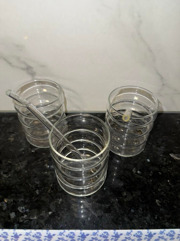 Set van 3 Matcha glazen met rietjes, Ophalen of Verzenden, Zo goed als nieuw