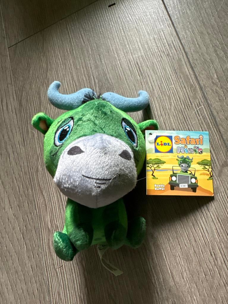 Lidl Safari Friends knuffel buffel, Kinderen en Baby's, Speelgoed | Knuffels en Pluche, Groen, Overige typen, Middelgroot (20 tot 80 cm)