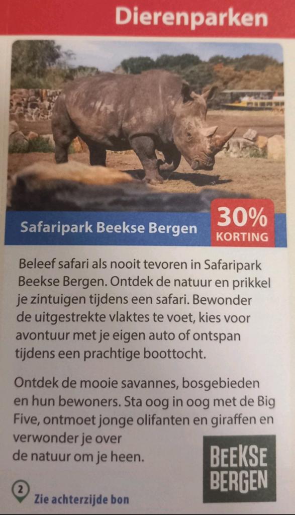 Safaripark beekse bergen 30 % korting pp 5 personen max, Tickets en Kaartjes, Drie personen of meer, Kortingskaart