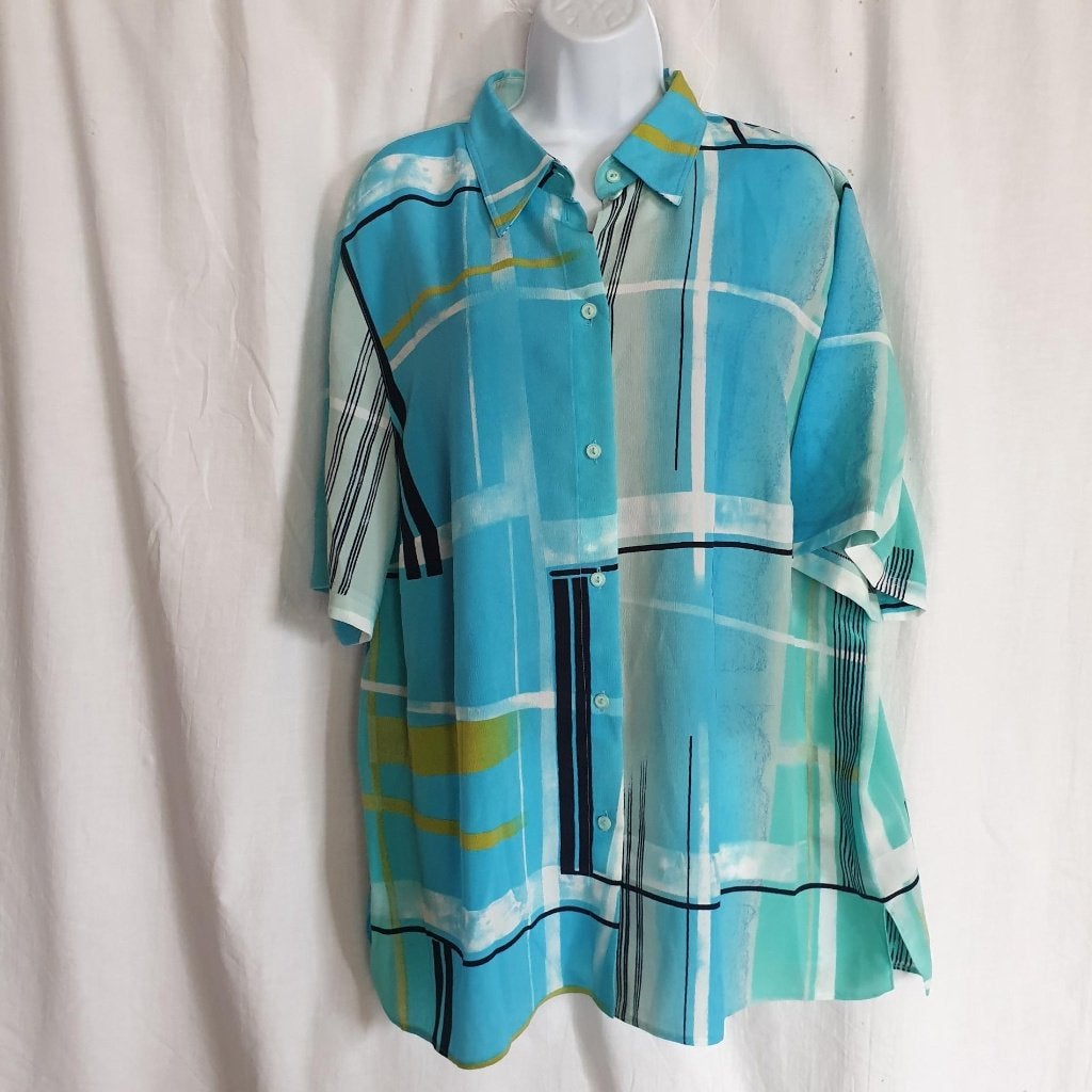 Mooie blauwe zomerblouse mt 48 merk Erfo, Blauw, ., Blouse of Tuniek, Ophalen of Verzenden