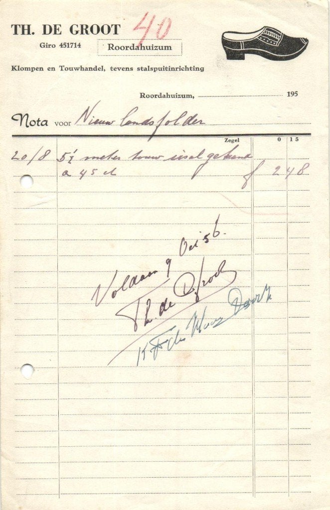 Roordahuizum - T.H. de Groot- Klompen en Touw -1956, Verzenden, Gebruikt