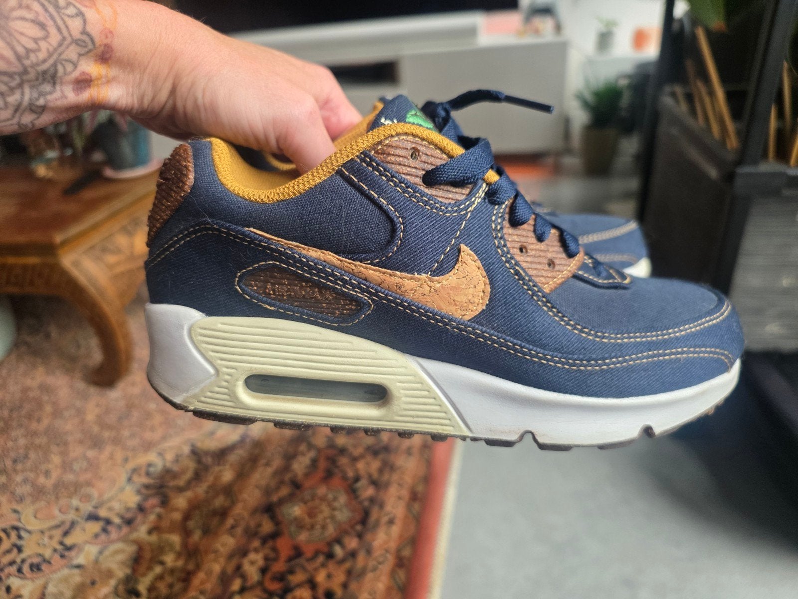Nike Air Max 90 Fig 5 Cork maat 36,5 – 3x gedragen, Ophalen of Verzenden, Zo goed als nieuw, Blauw, Sneakers of Gympen