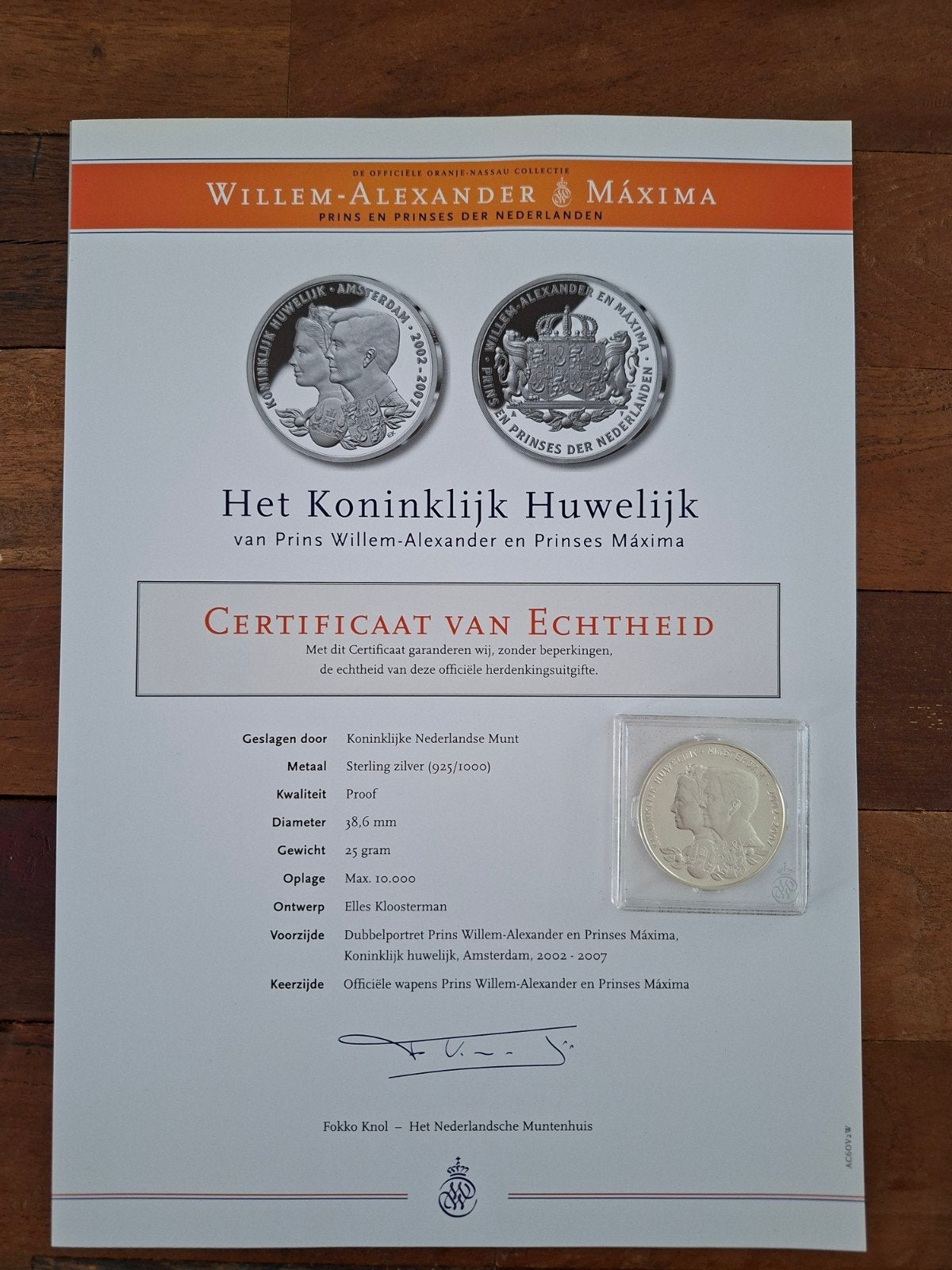 Zilveren Huwelijksmunt Willem-Alexander & Máxima, Ophalen of Verzenden, Koningin Beatrix, Losse munt, Zilver