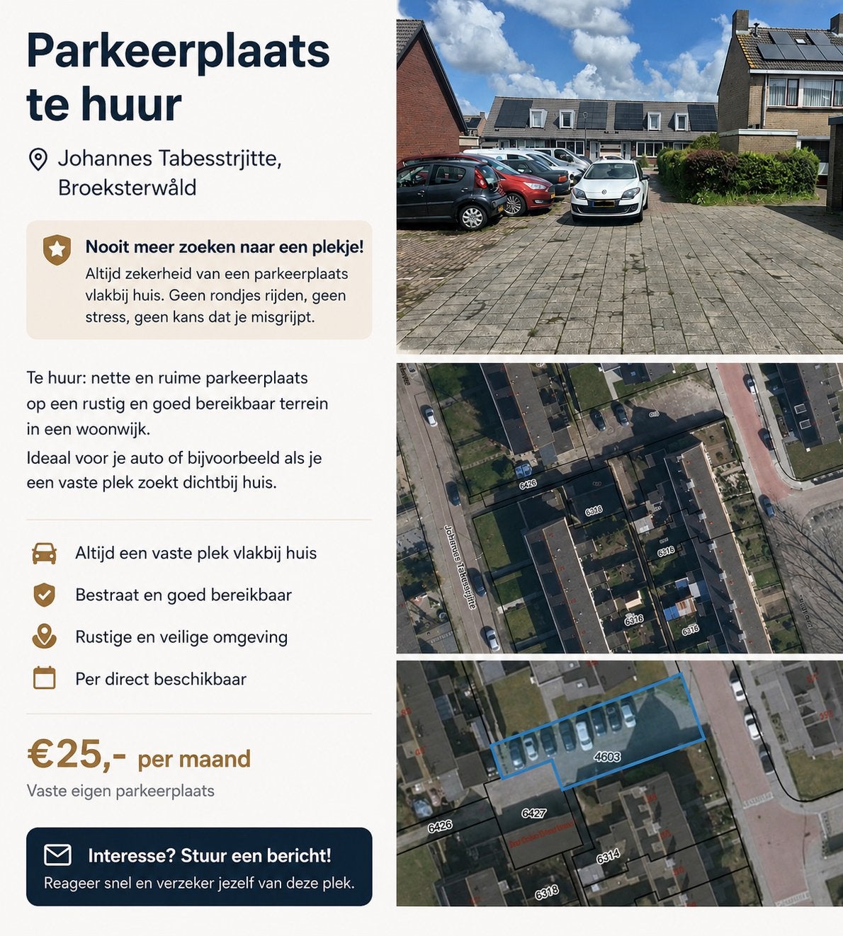 Parkeerplaats te huur Broeksterwald, Huizen en Kamers, Garages en Parkeerplaatsen, Friesland