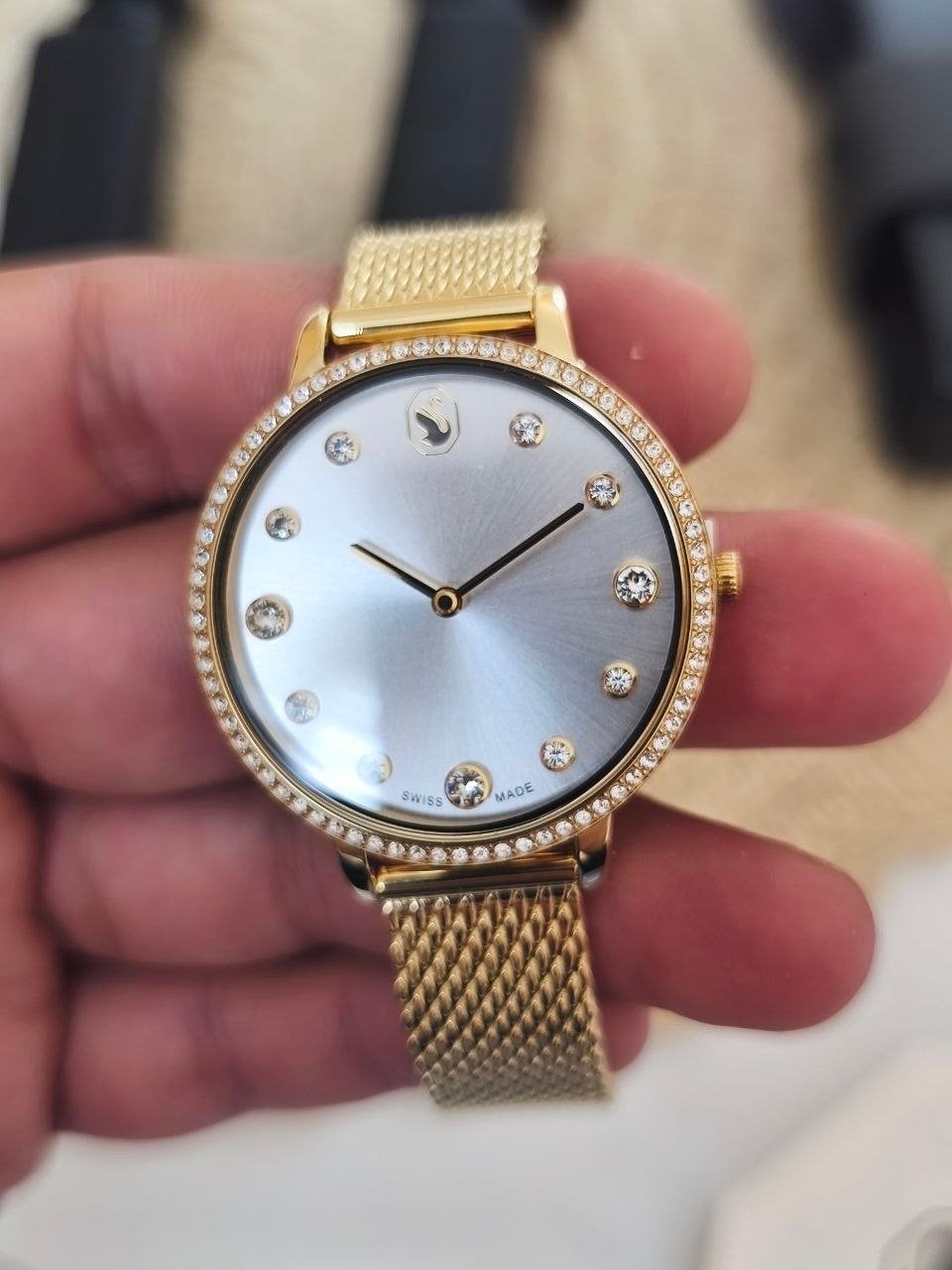 Swarovski clarica gold watch, Ophalen of Verzenden, Zo goed als nieuw, Goud, Overige merken