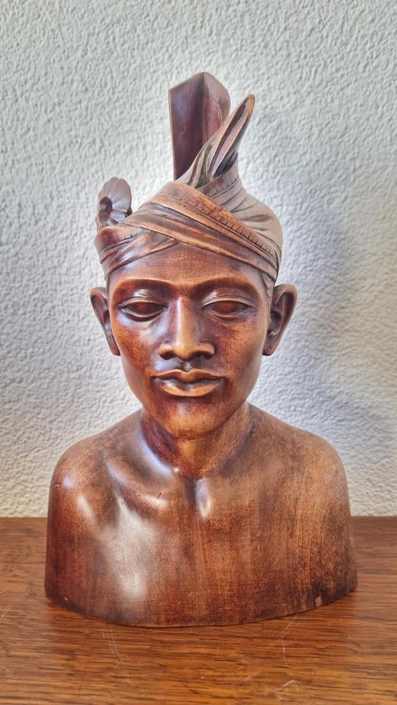 Buste Bali Indonesië houtsnijwerk antiek, Antiek en Kunst, Kunst | Beelden en Houtsnijwerken, Ophalen of Verzenden