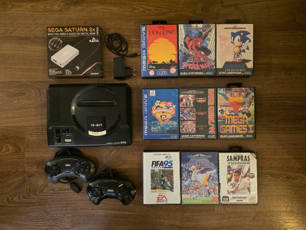 Sega Mega Drive Set + HDMI Scaler + 2 Controllers + 13 Games, Ophalen, Mega Drive, Met 2 controllers, Gebruikt