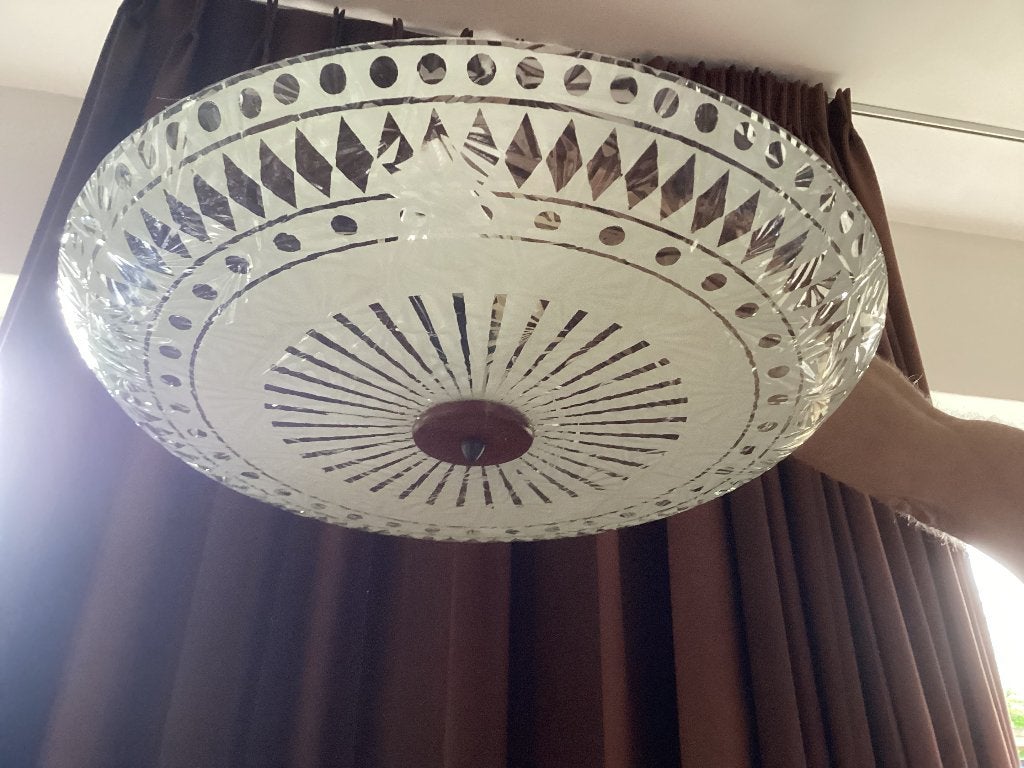 Vintage plafondlamp glazen schaal, 47 cm, Vintage, Plafondlamp, E27 (groot)