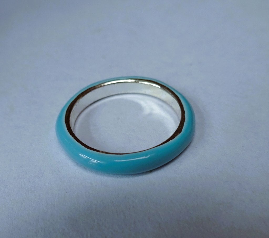 Zilverkleurige ring met mint kleur randje, Sieraden, Tassen en Uiterlijk, Ringen, Zo goed als nieuw, 17 tot 18, Dame, IJzer of Staal