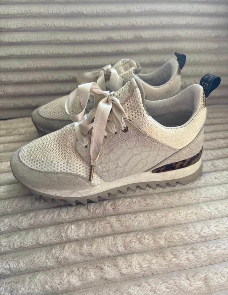 Mercer Amsterdam sneakers, beige met slangenprint, Ophalen of Verzenden, Gedragen, Beige, Sneakers of Gympen