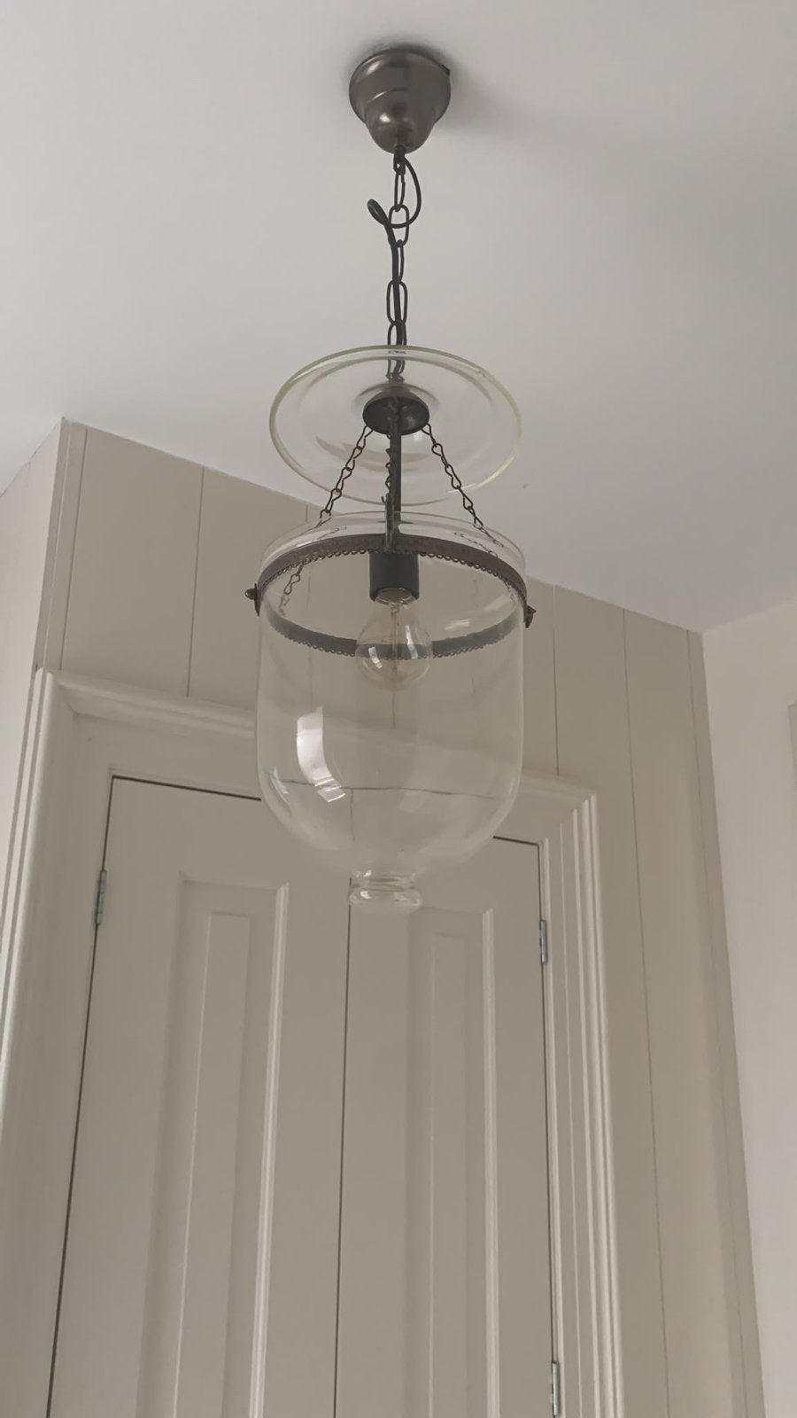 Vintage Glazen Hanglamp - oude eierlamp, Ophalen, Gebruikt, Glas, E27 (groot)