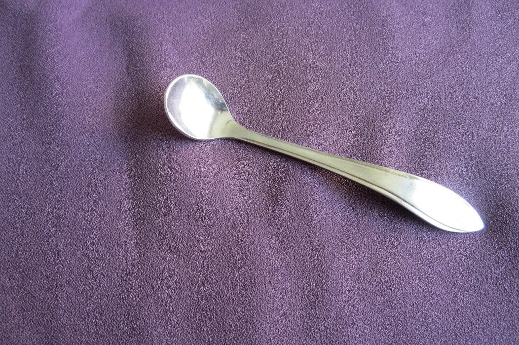 Mosterdschepje/kruidenlepeltje 10cm Gero Zilmeta 718, Gebruikt, Gero, Los bestek, Ophalen of Verzenden
