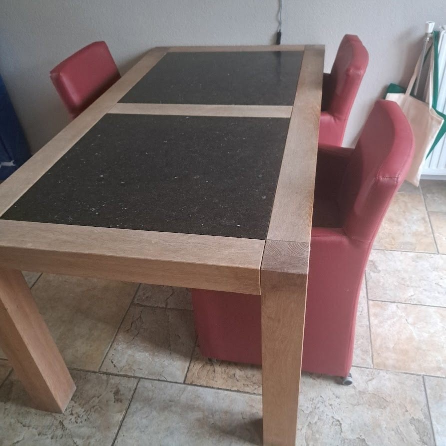 Gratis eettafel + 4 stoelen, Huis en Inrichting, Tafels | Eettafels, Gebruikt, 50 tot 100 cm, Vier personen, Rechthoekig, Eikenhout
