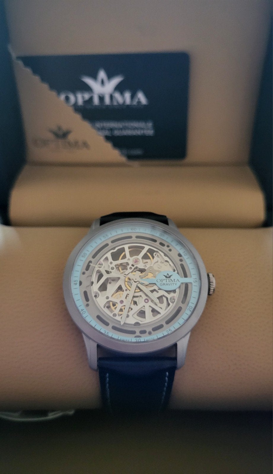 Optima Swiss Made Skeleton Horloge - Nieuw in doos, Sieraden, Tassen en Uiterlijk, Horloges | Heren, Overige merken, Leer, Staal