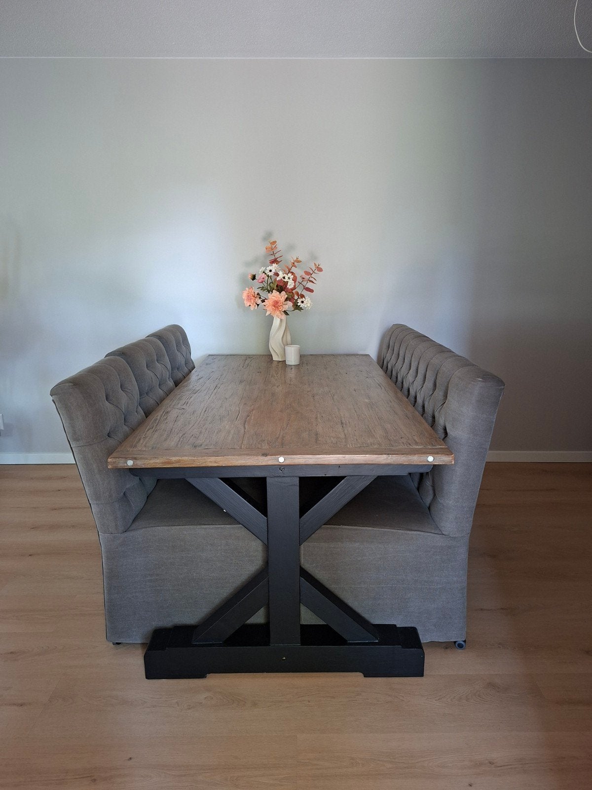 Eettafel met bank en 3 stoelen landelijke stijl, Huis en Inrichting, Tafels | Eettafels, Ophalen, Gebruikt, 50 tot 100 cm, Landelijk