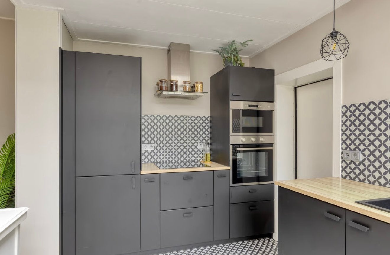 Moderne ikea keuken compleet (excl. koelkast & vaatwasser), Ophalen, Gebruikt, Zwart, Hoekkeuken