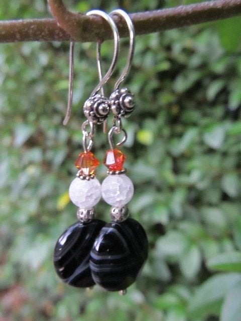 Oorbellen Sardonyx Jazz bergkristal-swarovski kristal zilver, Ophalen, Nieuw