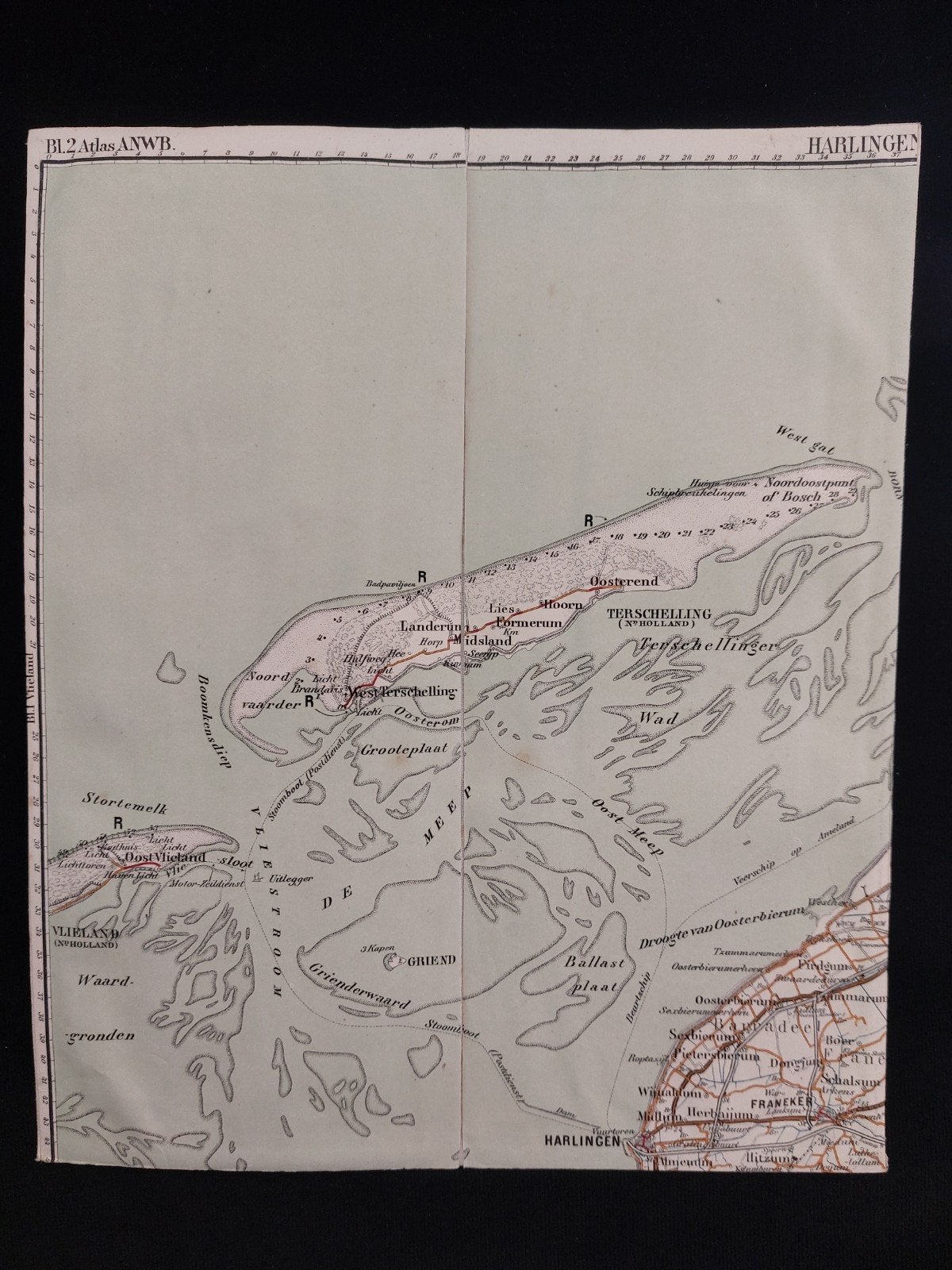 2 / Harlingen en omgeving plattegrond ANWB uit 1920, Boeken, Gelezen, ANWB, Ophalen of Verzenden, Landkaart
