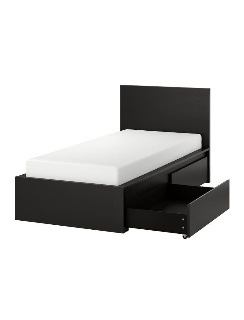 Ikea Malm zwart/bruine bed, Ophalen, 90 cm, Eenpersoons, Zwart