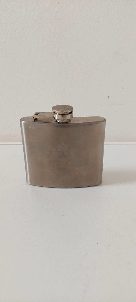 Vintage RVS Heupfles fles / Platvink (9 x 9 cm), Eu, Eu, Overige typen, Ophalen of Verzenden