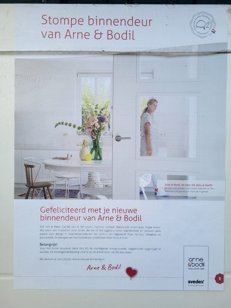 Arne & Bodil Binnendeur ABD108 - Extra wit afgelakt, Doe-het-zelf en Verbouw, Deurkozijn, Nieuw, 150 tot 225 cm, Hout