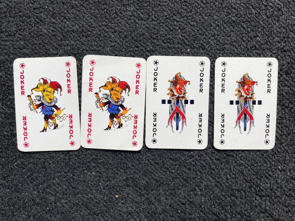 Mini jokers speelkaarten 4 stuks, Ophalen of Verzenden, Gebruikt, Speelkaart(en)