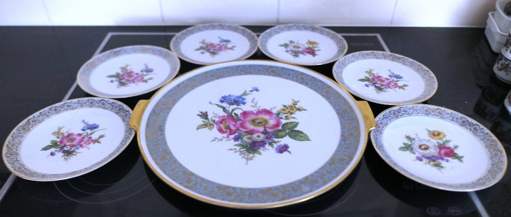 Vintage Alka-Kunst Bavaria gebakstel (jaren 50) - 7-delig, Antiek en Kunst, Antiek | Servies los, Ophalen