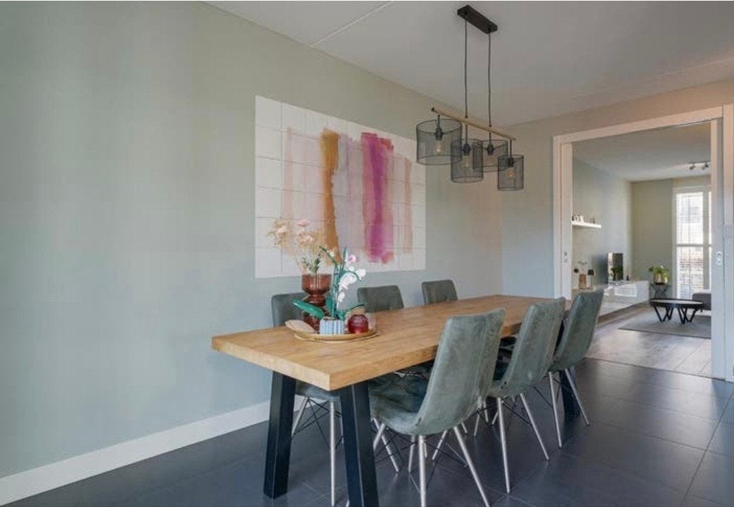 80x250 teakhouten massieve eettafel met metalen onderstel, Ophalen, Modern, Industrieel, 200 cm of meer, 50 tot 100 cm