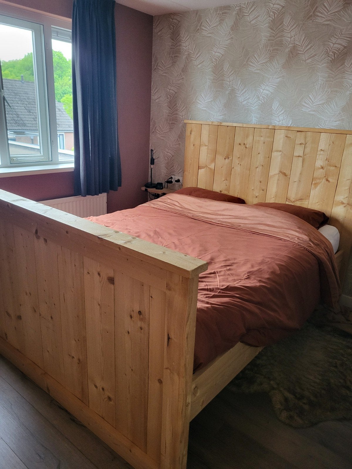 Houten tweepersoonsbed van 160x210 cm, Huis en Inrichting, Slaapkamer | Bedden, Ophalen, Gebruikt, Bruin, Tweepersoons