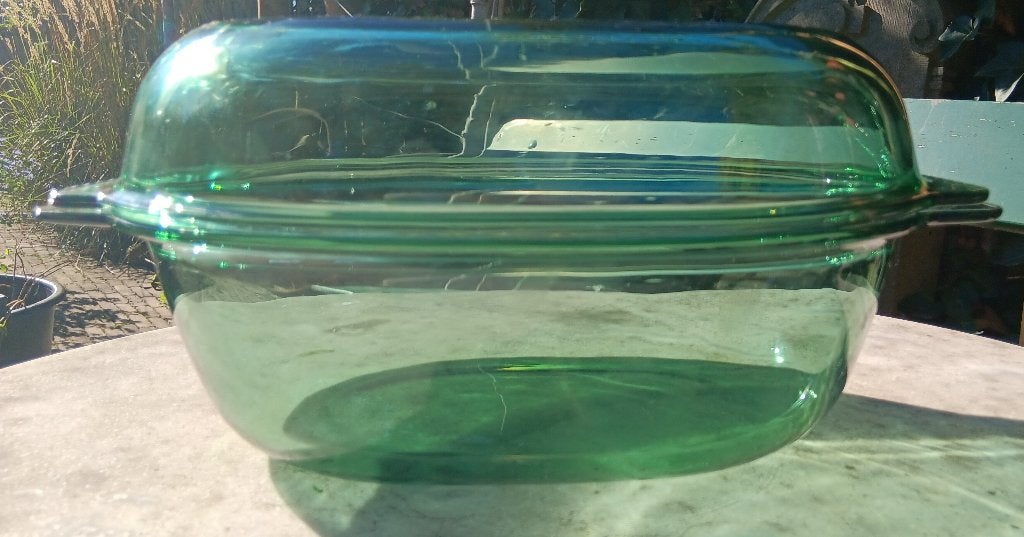 Vintage pyrex vision corning USA seagreen ovenschaal , Huis en Inrichting, Met deksel, Overige typen, Ophalen of Verzenden, Overige merken