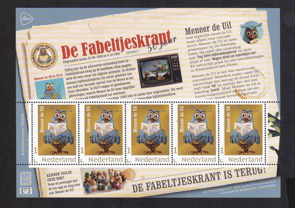 2018 Vel De Fabeltjeskrant Meneer de Uil 3678 postfris, Ophalen of Verzenden, Na 1940, Postfris