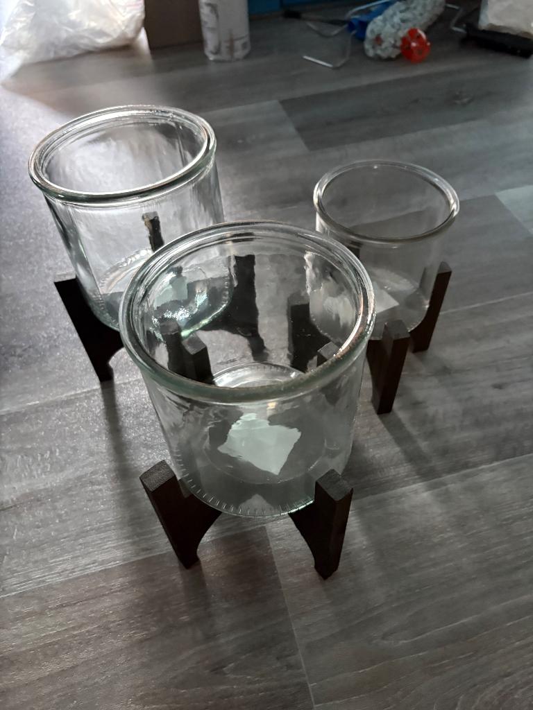 Set van 3 glazen bloempot op standaard, Ophalen, Overige materialen, Rond, Binnen