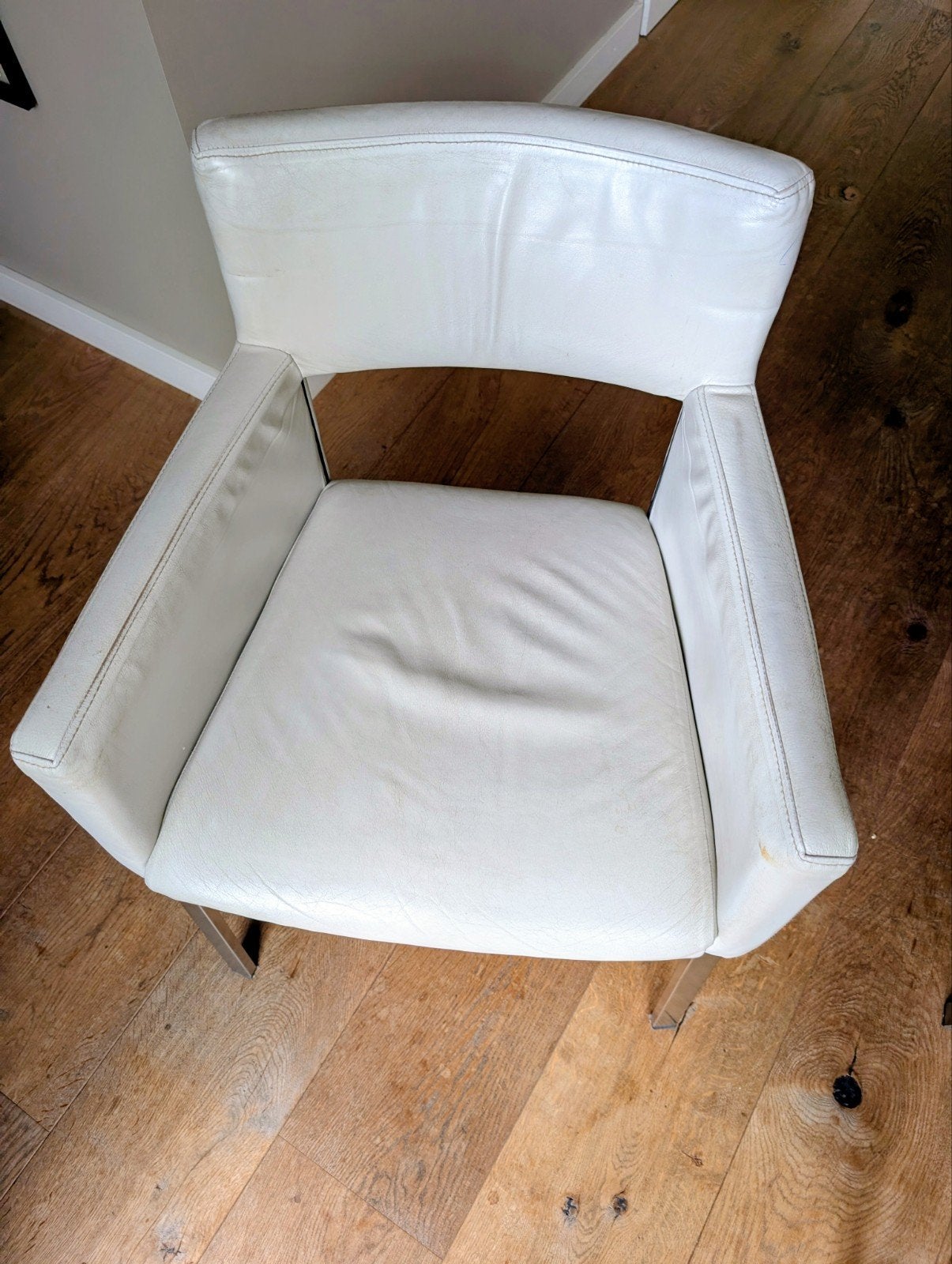 Leren crèmekleurige eetkamerstoelen van Foucault, Ophalen, Elegant en modern, Gebruikt, Overige kleuren