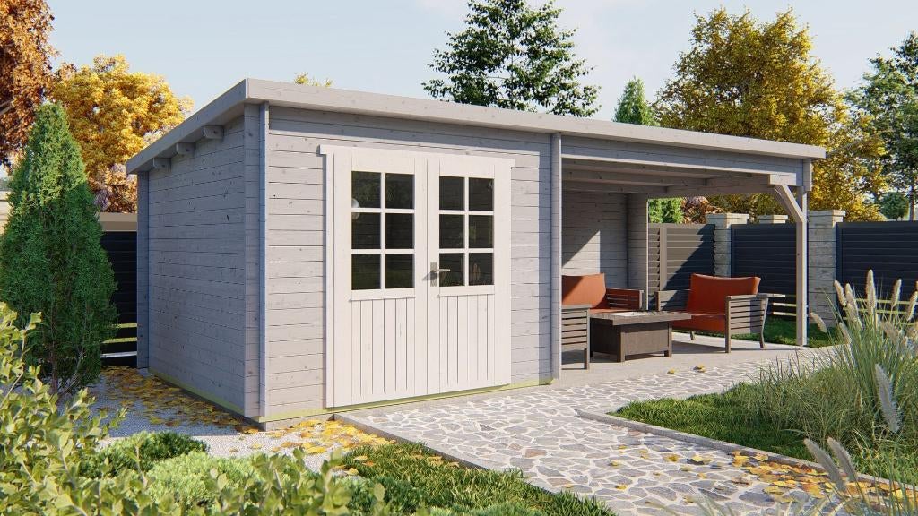 Blokhut - Tuinhuis Charlotta | 28 mm | vuren onbehandeld, Verzenden, Nieuw