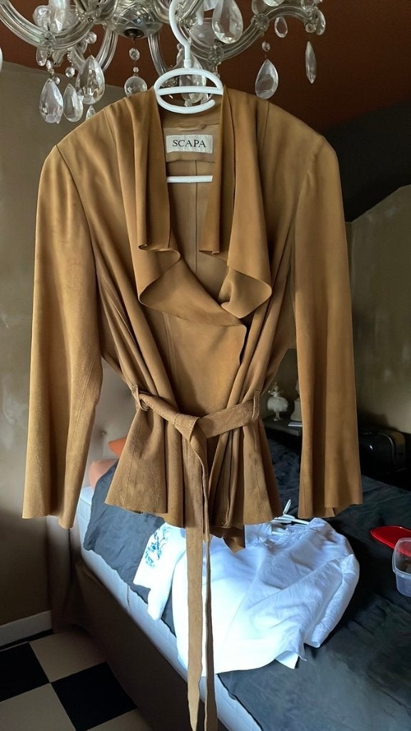 Scapa Zachte suède leder blouse met ceintuur, mt 36, Kleding | Dames, Ophalen of Verzenden, Zo goed als nieuw, Maat 36 (S), Bruin